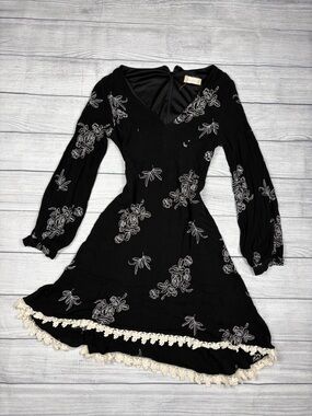 Altered State Black Embroidered Lace Trim Coquette Dress Size S